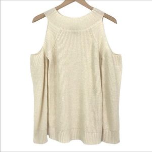 Settledown Cold Shoulder Sweater Size M/L Creamy White Pullover Ribbed Knit